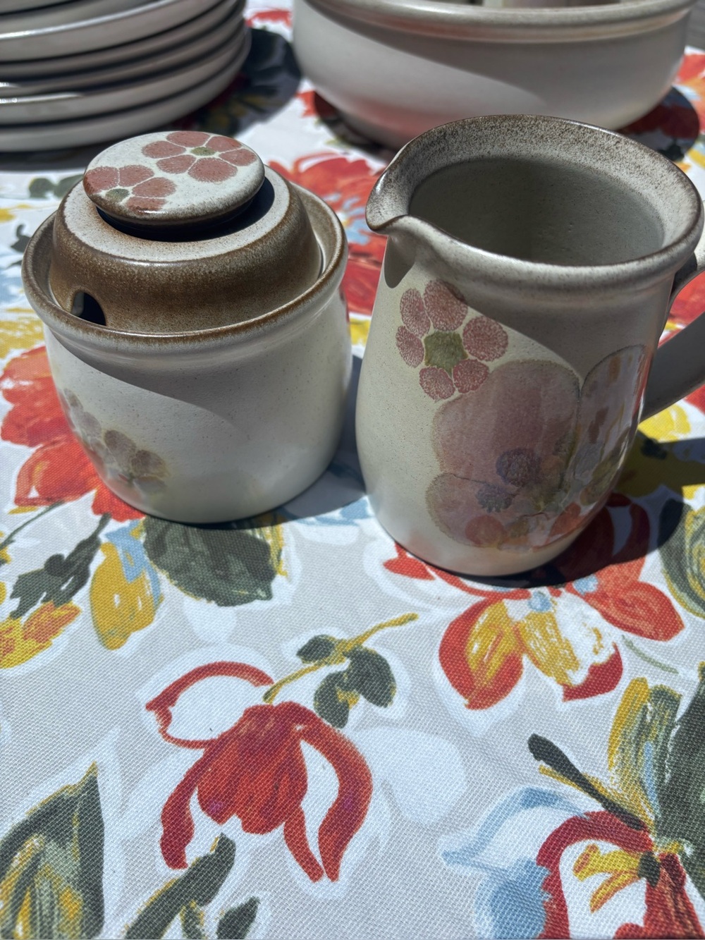 Denby vintage England, stoneware gypsy Creamer and sugar dish. Pls C addl listed